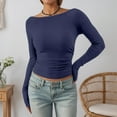 thumbnail image 4 of Womens Long Sleeve Off The Shoulder Tops Y2K Fall Fashion Outfits (Navy M), 4 of 4