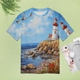 thumbnail image 4 of Lighthouse Sunrise Coast Scenery Pale Blue Tan Women's T-Shirt Short Sleeve T Shirts Tops Tee Ladies Loose T, 4 of 6