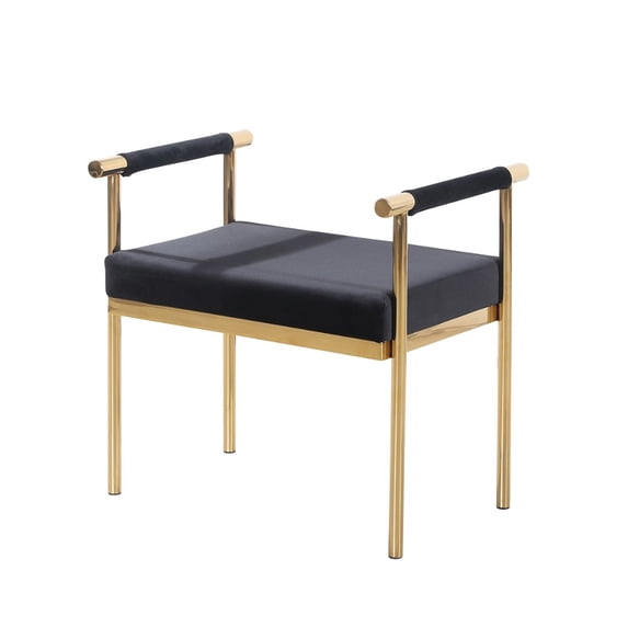 Benzara Bench With Velveteen Seat-Color:Black and Gold