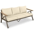 thumbnail image 4 of 6-Piece Patio Furniture Conversation Set, All-Weather Steel Outdoor Sectional Sofa Set with 2 Ottomans & Acacia Wood Coffee Table, Beige, 4 of 11