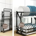 thumbnail image 3 of Dish Rack Drainer 2-Layer Wall-Mounted Folding Drain Rack Stainless Steel Non-Slip Dishes Chopsticks Cutting Boards Knives Kitchen Racks,A, 3 of 8