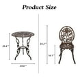 thumbnail image 2 of Villeston 3-Piece Cast Aluminum Outdoor Patio Bistro Table and Chair Set, Rose Pattern for Garden, Bronze, 2 of 8
