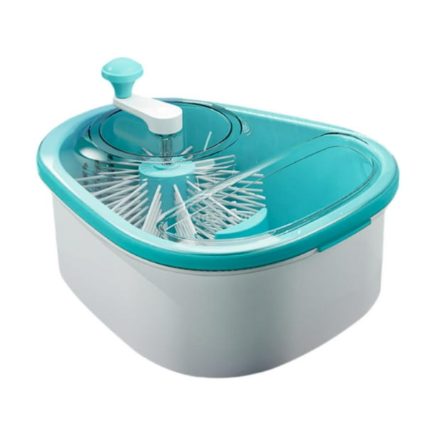 Cesta de drenaje Utensilios de cocina sin manos mojadas Colador manual de frutas con cepillo azul