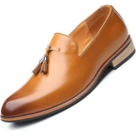 Men s Leather Slip On Tassel Loafers Classic Casual Non-Slip Low Heel Dress Shoes Formal Business Work Wedding Penny Loafers