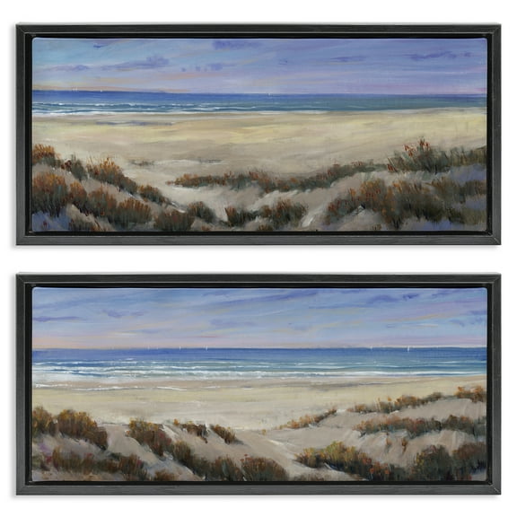 Stupell Industries Coastal Beach Terrain Landscape & Nature Painting Black Floater Framed Canvas Art Print Wall Art, 25 x 11, Set of 2