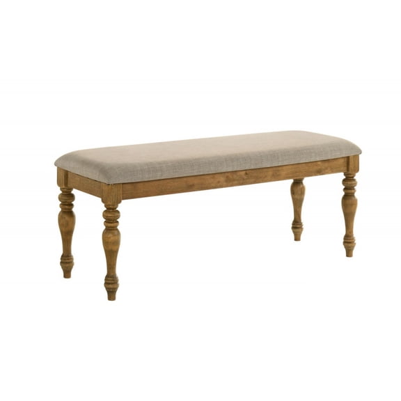 Antique Natural Oak Wood Dining Bench with Cushion - Farmhouse Style Seating for Entryway, Kitchen, Dining Room - 47"W x 16"D x 18"H - Durable Rubberwood & Linen Blend - Brown