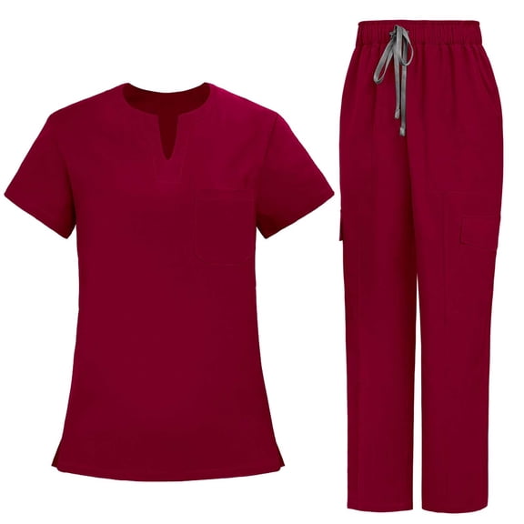 REALiKUN Women's V-Neck Scrub Set Nursing Uniform with Multiple Pockets Medical Workwear Top and Pants