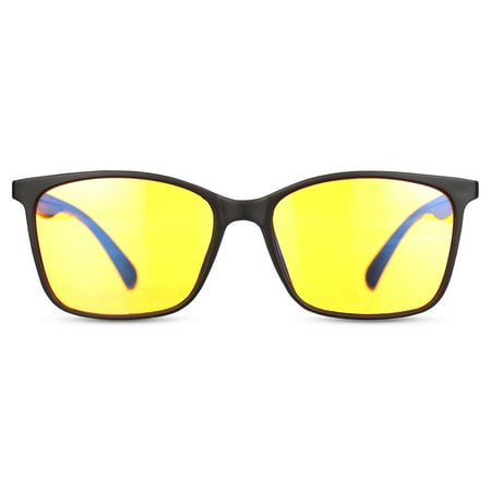 Amber Blue Light Blocking Glasses for Women Men - Black Square Nerd Eyeglasses Frame - Anti Blue Ray Computer Gaming Glasses - Transparent UV Lenses for Reading TV Phones