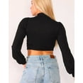 thumbnail image 3 of U-Wear Blouse Courte à Manches Bouffantes Col Roulé pour Femmes, Noir, Moyen, 3 of 9