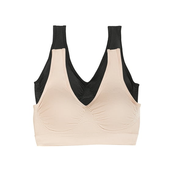 Paramour by Felina | Body Smooth Seamless Wireless Bralette 2-Pack (Black Cameo Rose, X-Large)