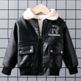 thumbnail image 2 of Chaqueta de cuero con forro polar de invierno para niños Chaqueta de cuero PU atractiva para niños Ropa de invierno Ropa de abrigo gruesa para niños, 2 of 6