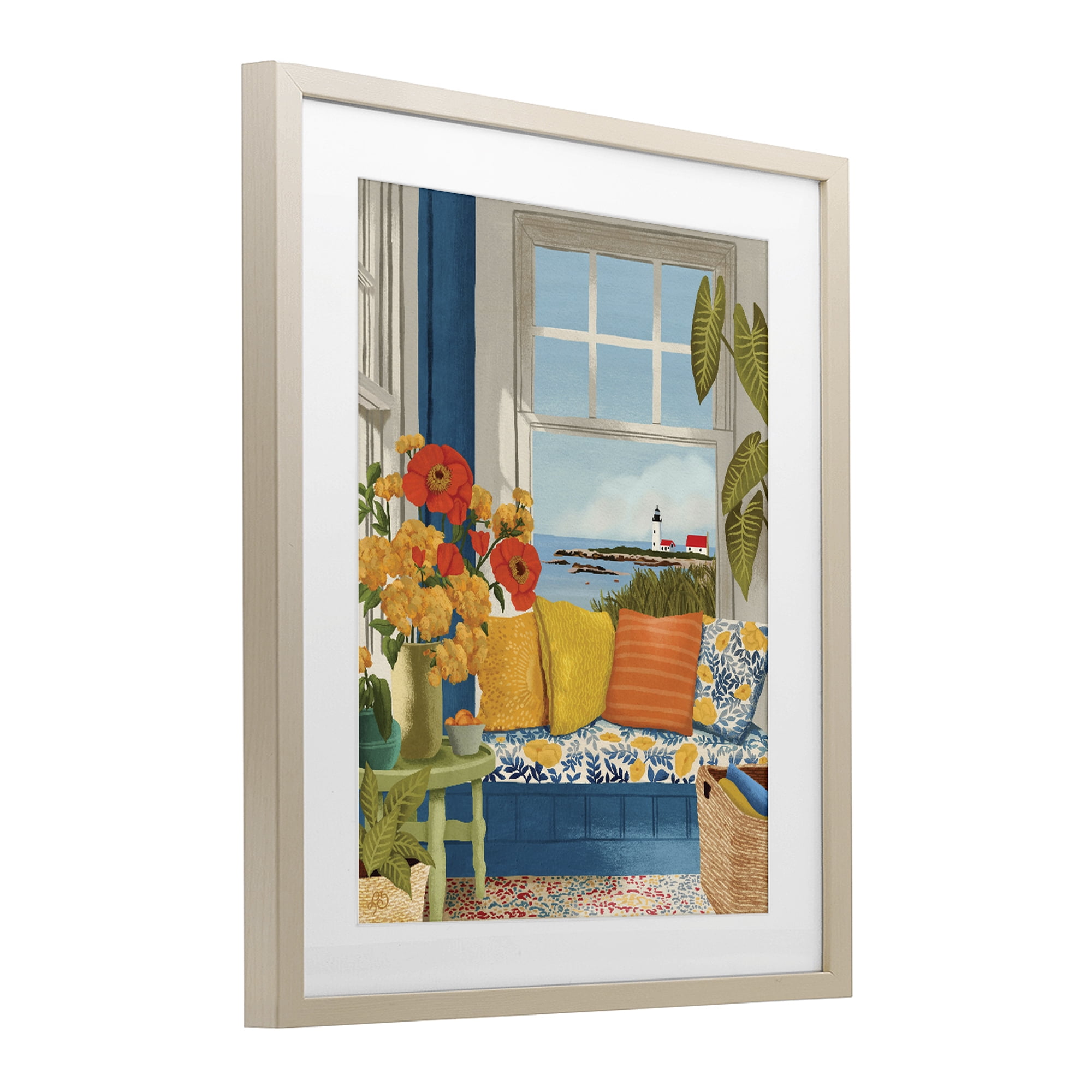 Stupell Industries Distant Lighthouse Window View Birch Framed Print Under Glass, design by Lisa R Dumm