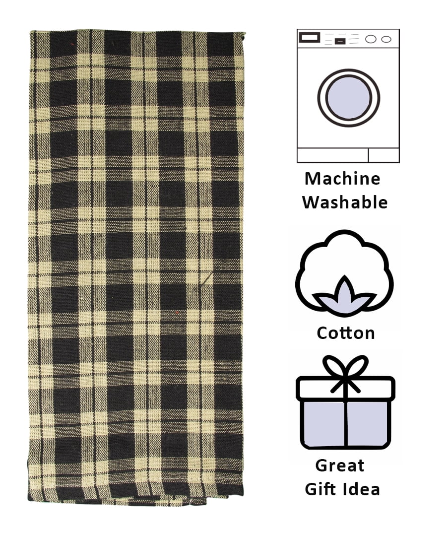 Fillurbasket Farmhouse Kitchen Towels, Black Striped Buffalo Checked Plaid, 3 Count