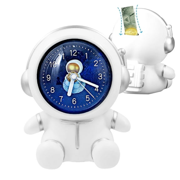 KIMHY Piggy Bank for Kids, Astronaut Coin Bank with Clock, Money Bank Battery Operated for Desk Table Shelf Bedroom Decor, Birthday Christmas