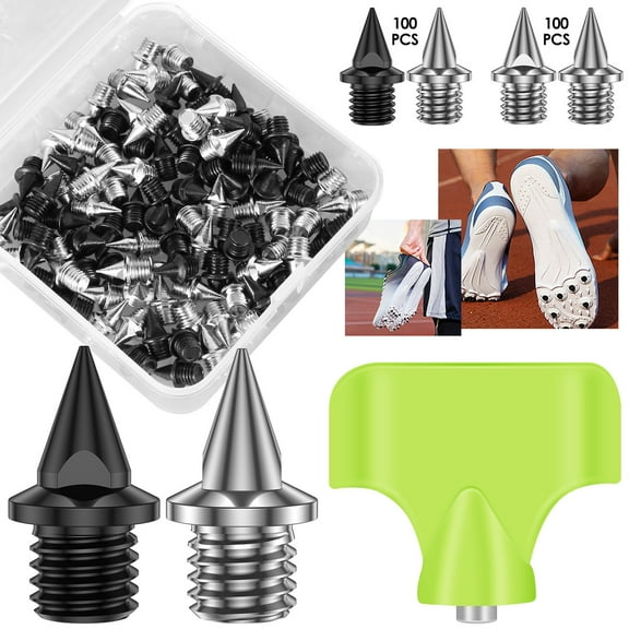 verlacod 100Pcs Track Spikes Steel Wear Resistant Shoe Spikes Replacement Non-slip Lightweight with Spike Wrench for Running Hiking High Jumping Cross Country-Black Silver