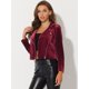 thumbnail image 3 of INSPIRE CHIC Chaqueta de abrigo con cuello de muescas de terciopelo Moto Biker para mujer rojo XL, 3 of 5