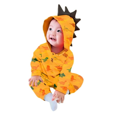

Little Girl Onesies Dinosaur Long Romper Jumpsuit Hooded Cartoon Printed Boys Girls Baby Sleeve Girls Romper Jumpsuit