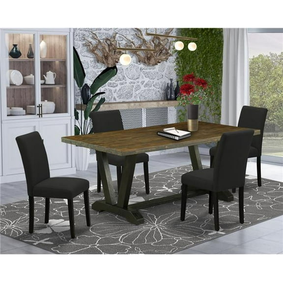5 Piece V-Style Dining Room Table Set - Black