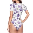 thumbnail image 4 of Naloa Orchids Flowers Women's Short-Sleeved Onesie, One-Piece Swimsuit for Parties, dates, clubs - Small, 4 of 9