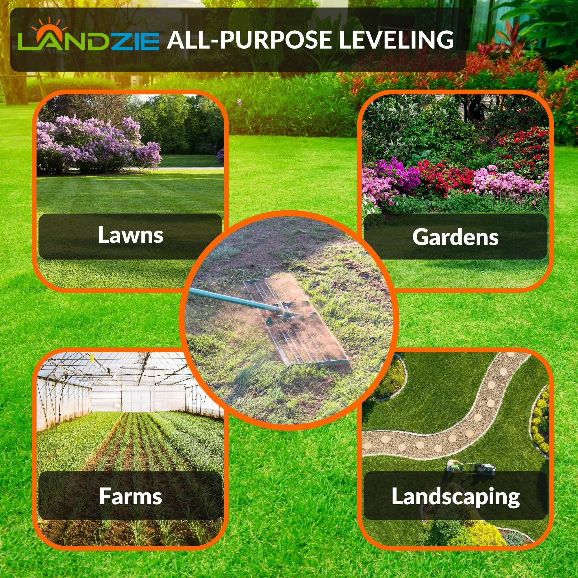 LANDZIE Lawn Leveling Rake - 36 Inch Wide 72 inch Handle Powder Coated Yard, Garden, and Lawn Leveling Tool - Professional Lawn Care Landscaping Tools