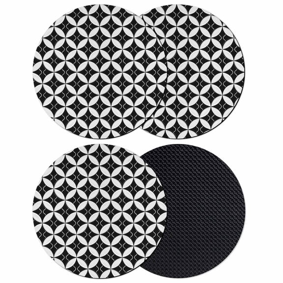 Black Rhombus Coasters Set of 4, Absorbent Coasters for Drinks, Retro Abstract Geometric Pattern Coaster for Desk Coffee Table Protection, Home Decor House Warming Gifts 4"