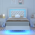 thumbnail image 7 of 4 Ever Winner Twin Floating Bed Frame with LED Lights, LED Upholstered Platform Bed Frame with Diamond Tufted Headboard, White LED Bed Frame for Bedroom, White, 7 of 7