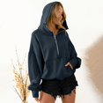 thumbnail image 3 of Women Oversized Half Zip Hoodie High Neck Drawstring Sweater Y2K Long Sleeve Pullover Casual Sweatshirt with Pockets, Grey Blue, 2XL, 3 of 7