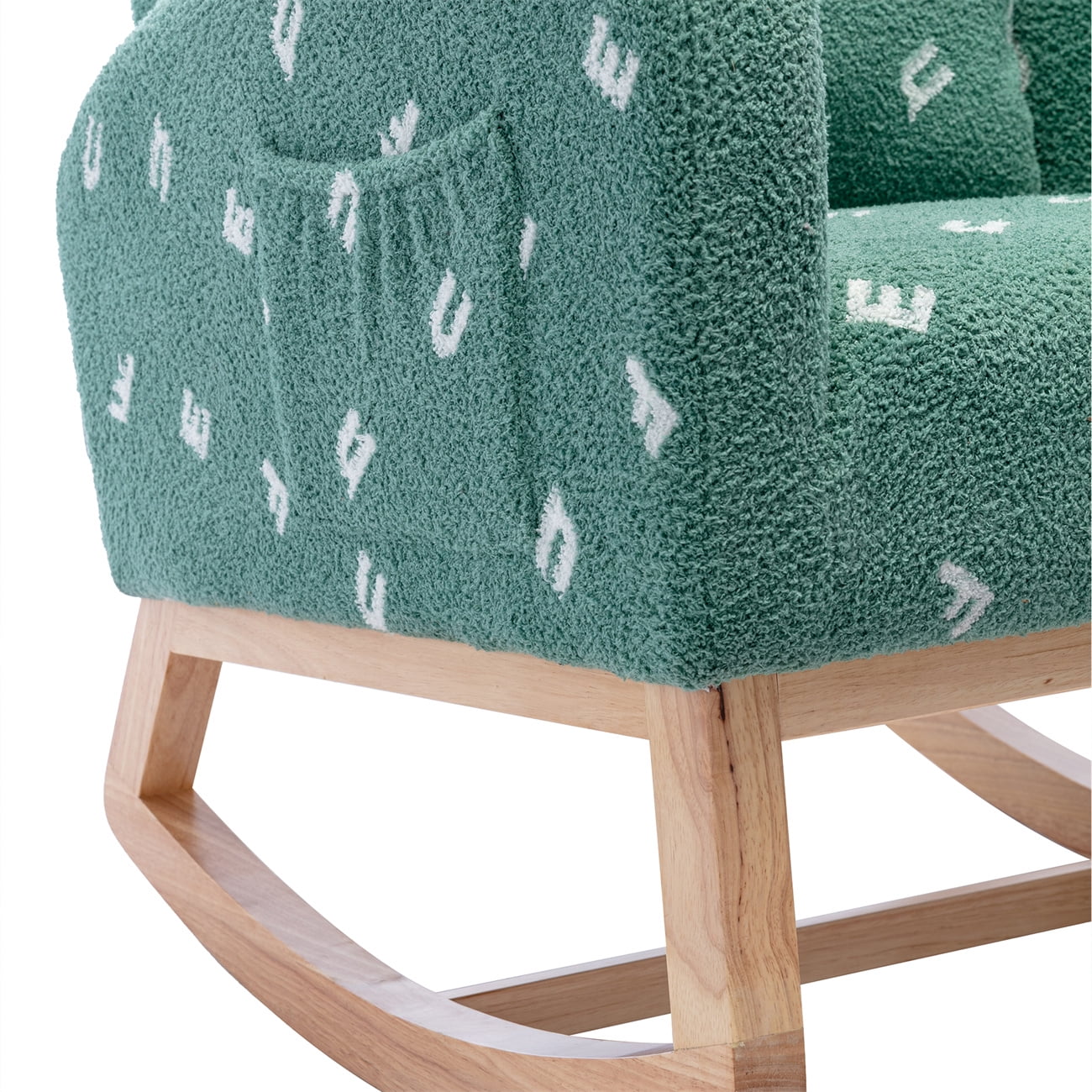 Rocking Chair for Nursery, Modern Upholstered Rocker Chair with High Back and Side Storage Pocket, Comfy Leisure Accent Armchair for Bedroom, Living Room and Balcony, Green