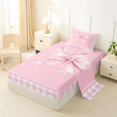 thumbnail image 1 of Erosebridal Pink Grid Bow Twin Sheet Sets, Watercolor Princess Bow Bedding for Women Girls, 3 Pieces, 1 of 5