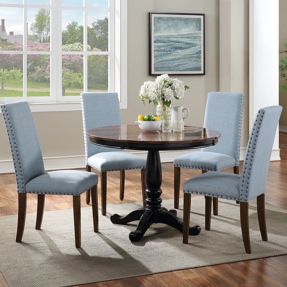 Kepooman Elegant Medieval Upholstered Dining Chairs Set of 2, Fabric High Back Home Chairs with Copper Nails Solid Wood Legs, Side Chairs for Dining Room/Living Room/Kitchen, Light Blue Kepooman Elegant Medieval Upholstered Dining Chairs Set of 2, Fabric High Back Home Chairs with Copper Nails Solid Wood Legs, Side Chairs for Dining Room/Living Room/Kitchen, Light Blue