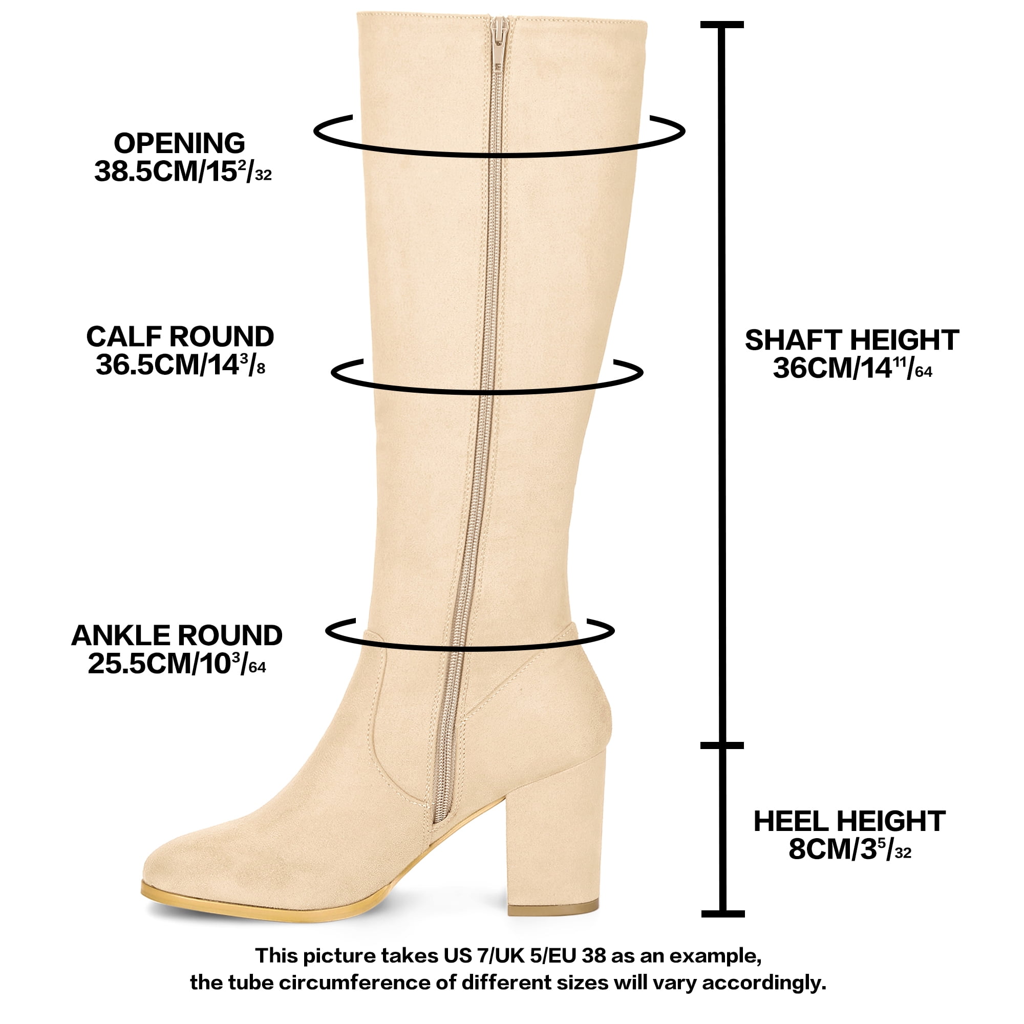 DARING DIVA Women's Stylish Side Zipper Chunky Heel Knee High Boots Beige 9
