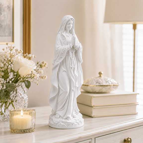 Lumiartisan 11.81" Mary Garden Statue, Resin Religious Outdoor Decor with Cross Pendant