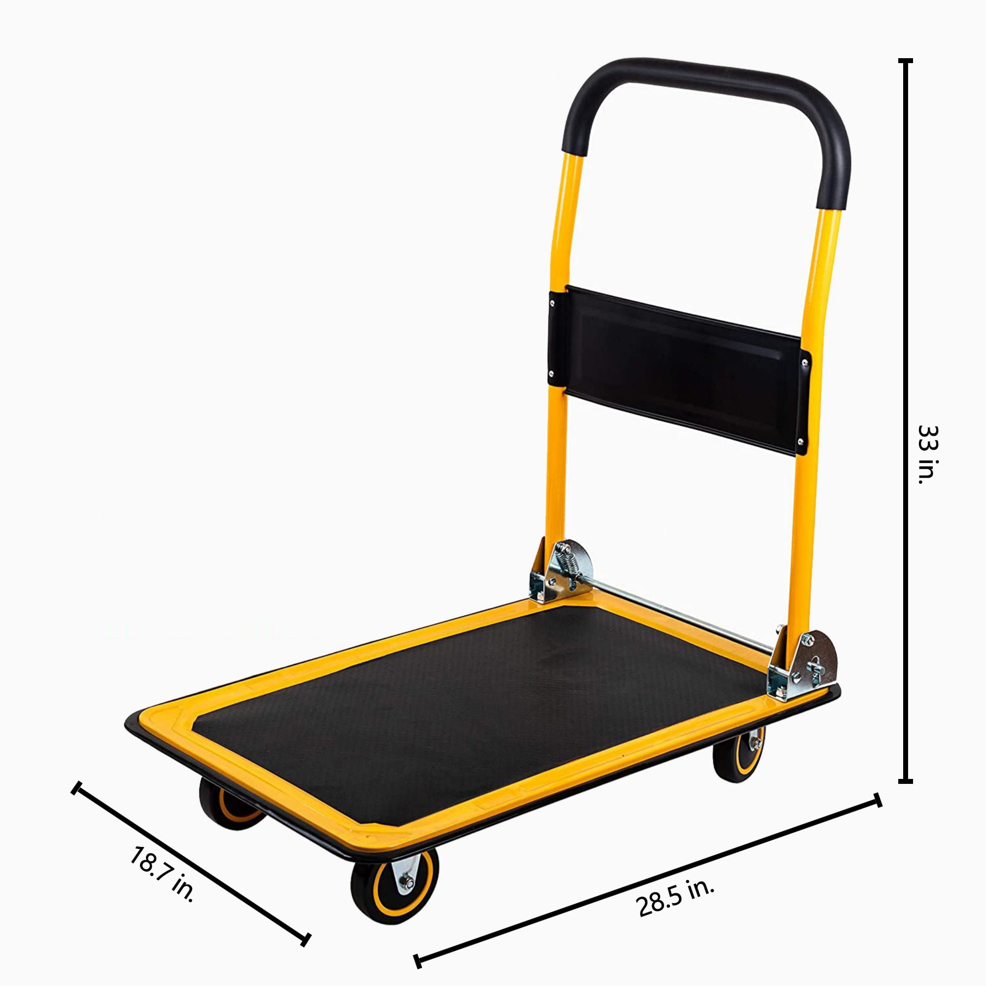 330 lbs Capacity Heavy Duty Folding Platform Truck, Flatbed Hand Cart Dolly with 4" Wheels, Non-Slip Surface, Easy to Push and Store, Yellow