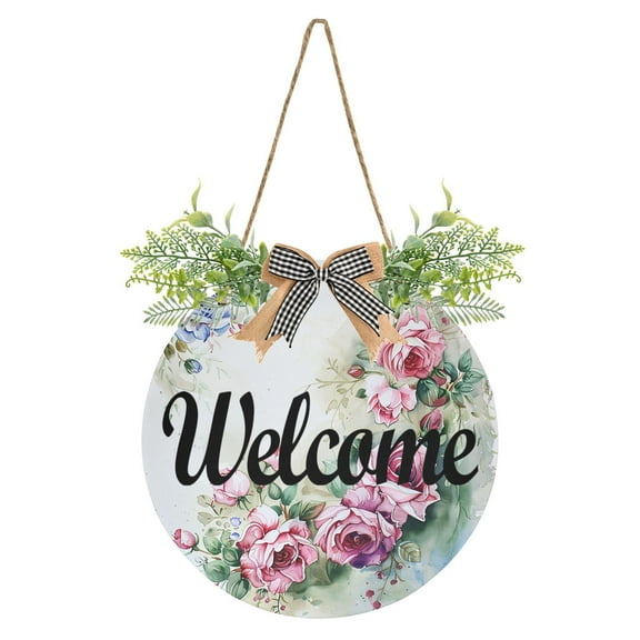 Roses Flowers Watercolor Welcome Sign for Front Door Wreath Door Sign for Farmhouse Porch Decoration Indoor Outdoor