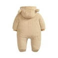 thumbnail image 4 of Baby Boy Girls Winter Warm Rompers Unisex Newborn Fleece Outfits Bodysuits Toddler Baby Boys Girls Color Plush Cute Bear Ears Winter Thick Keep Warm Jumpsuit Romper Khaki 0-3 Months, 4 of 7