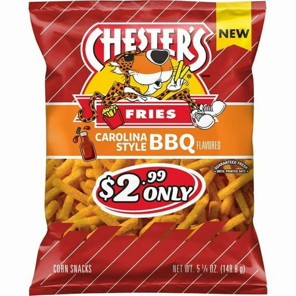 Chester's Fries Corn Snacks Carolina Style BBQ Flavored, 5.25 oz Bag pack of 4