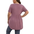 thumbnail image 4 of PINKSIR Plus Size Short Sleeve Henley Shirt for Women Flowy Tunic Tops Loose Fit Pleated Swing Blouse Mauve 1X-5X, 4 of 7