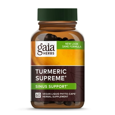 Gaia Herbs, Turmeric Supreme Sinus Support, Turmeric Curcumin Supplement for Seasonal Allergy Support, Non-Drowsy Formula, Vegan Liquid Capsules, 60 Count