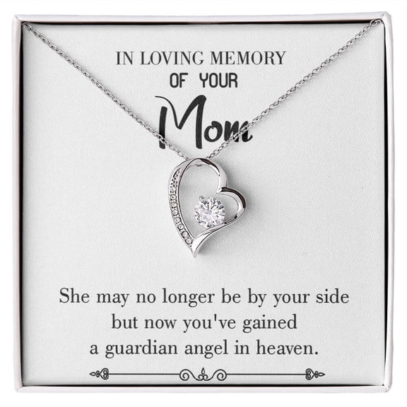 To Mom Remembrance Message Guardian Angel in Heaven White Forever Necklace w Message Card