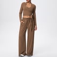 thumbnail image 2 of Women's Soft Fabric Activewear Set Mid Rise Tummy Smoothing with Elastic Waist Functional Side Pockets Perfect for Yoga Gym Workouts or Outdoor Running Versatile JASKFLY Coffee XL, 2 of 6