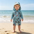 thumbnail image 2 of XAOFW Boy's Swimwear With Long Sleeve Zip Romper And Swim Cap Western Print Two Piece Swimsuit For Toddlers And Young Boys Comfortable Beachwear 6-12 Months, 2 of 6