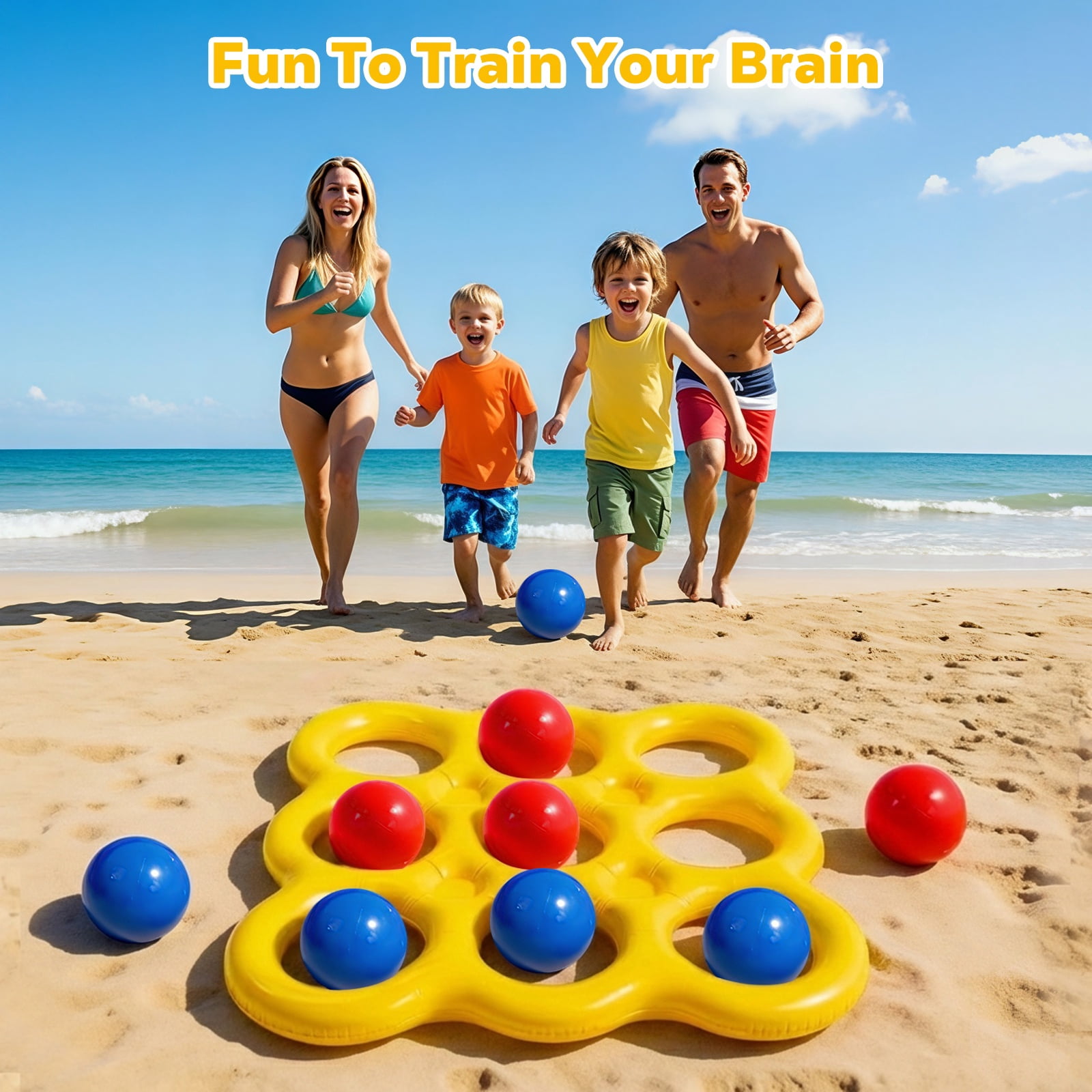 MoKo Pool Toys Games Set Tic-Tac-Toe Inflatable Pool Toy with 10 Balls - for Adults Teens Kids 2-10 Players, Yellow