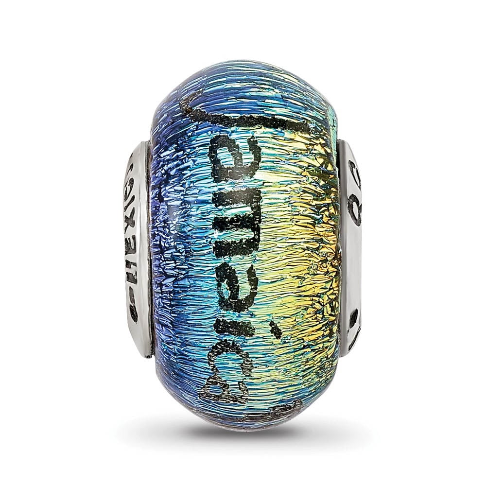 925 Sterling Silver Reflections Jamaica Orange Dichroic Glass Bead Charm 12.73x9.09mm Wide Pendant Necklace for Women