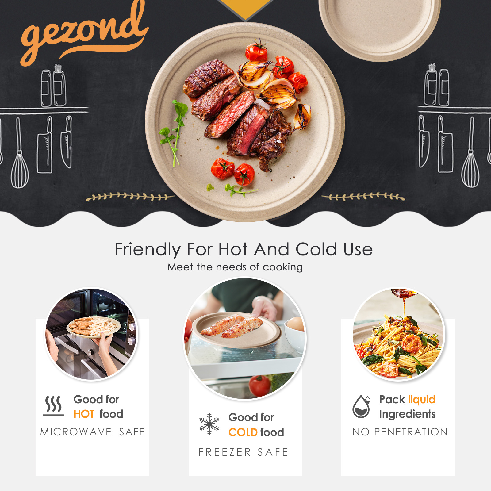 Gezond 250pcs Disposable Paper Plates Set, Compost