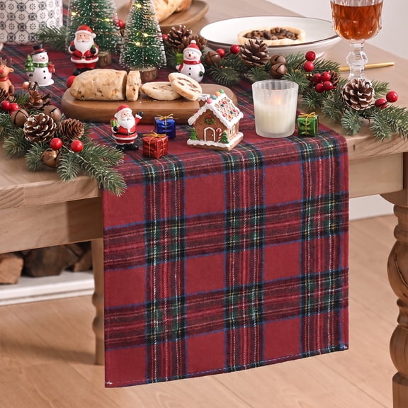 Sm:)e Farmhouse Plaid Christmas Table Runner 13x72 Inch, Red Multi-Color Line Rustic Check Design for Winter Kitchen & Dining Table Holiday Decoration