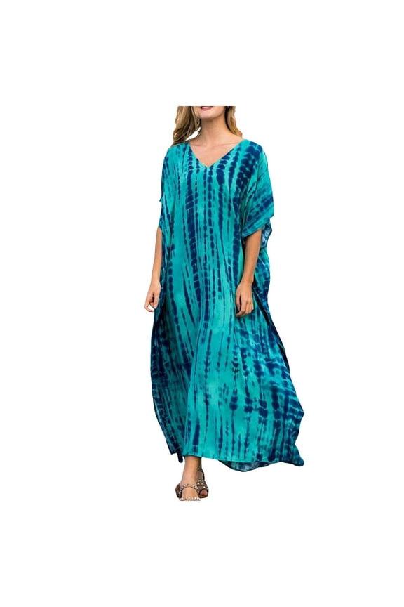 Dress Women Plus Size Kaftans Casual V-Neck Long Soft Beach Maxi For Summer Female Beach Sundress