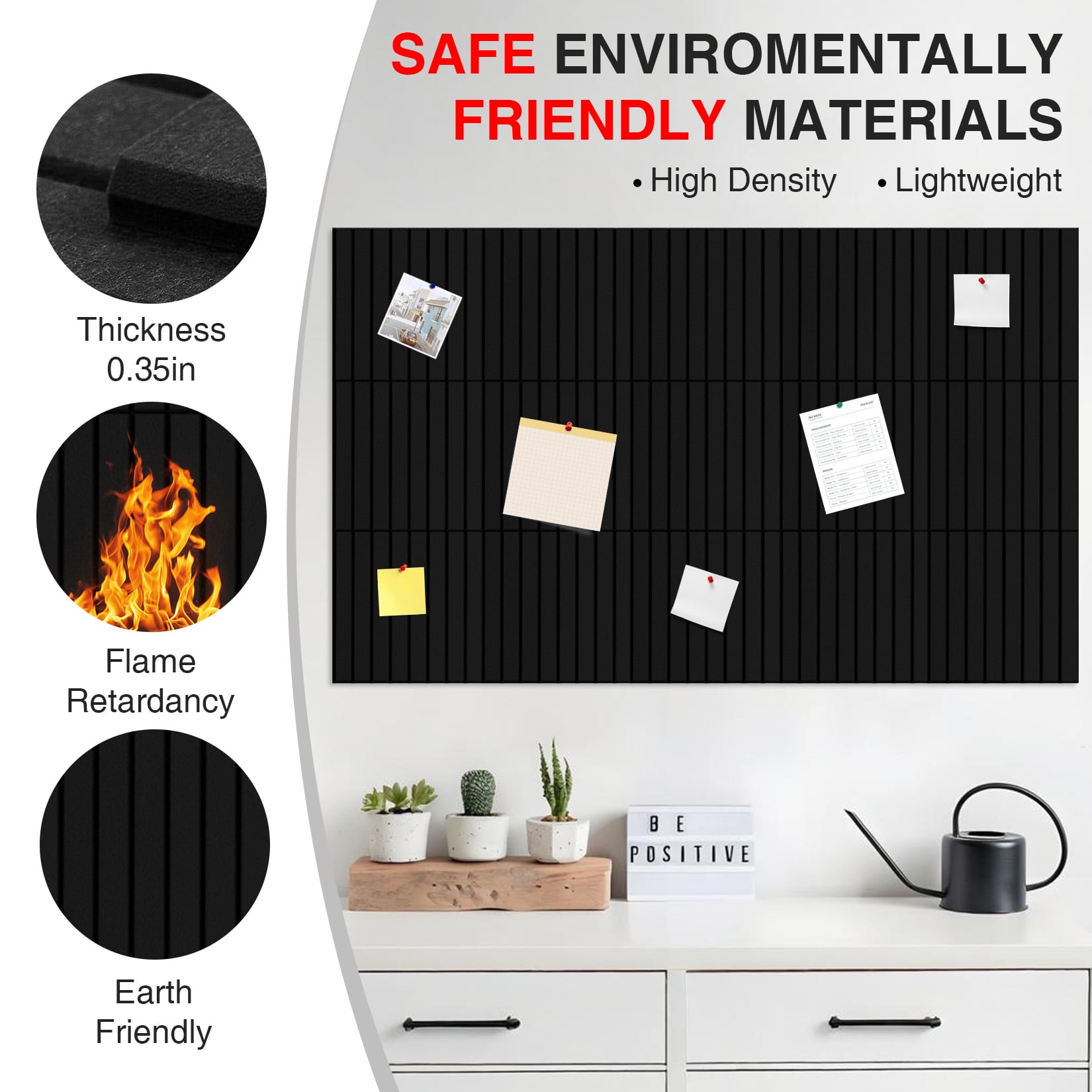 15 Pack Felt Bulletin Board Tiles 12 x 12 Inch Self Adhesive Pin Board Wall Panels with Push Pins Cork Board Alternative for Office Classroom Home Wall Decor, Black