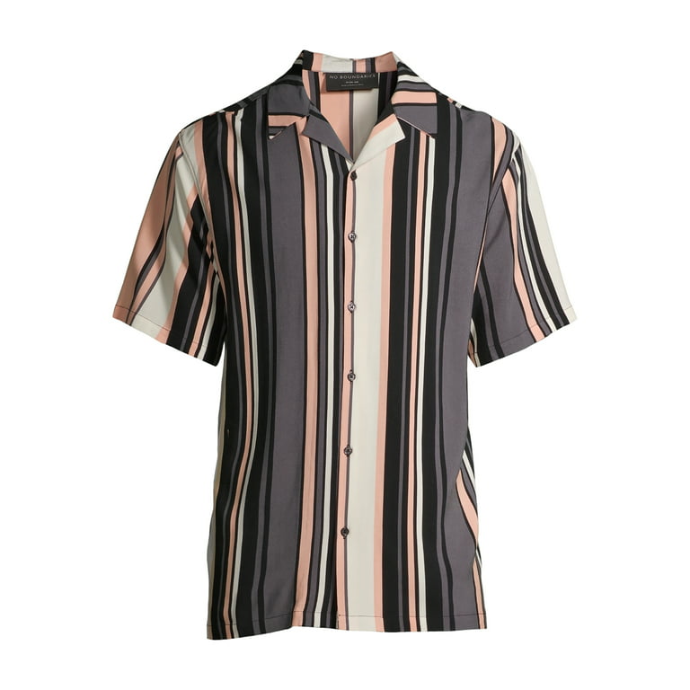 No Boundaries Men's Short Sleeve Striped Resort Shirt - Walmart