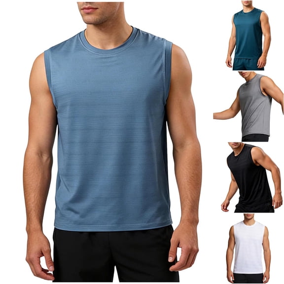 Shirts for Men Sleeveless Crew Neck Solid Color Pullover Blouse Shirts Men's Casual Loose Leisure Breathable Fast-Drying Sport Tops