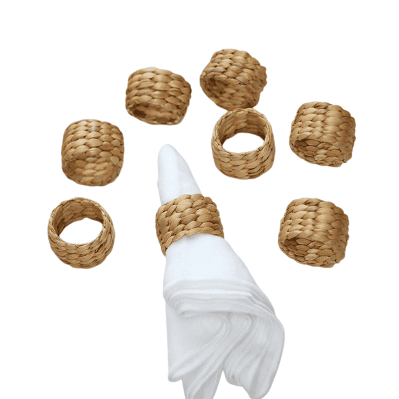 Square Water Hyacinth Napkin Rings Set of 12, Boho Woven Napkin Holder for Thanksgiving Christmas Table Decor, Rustic Wedding Party Decorations